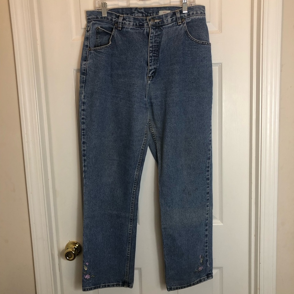 Vintage Northern Authentic Denim Jeans with Embroidered Flowers. Size 14